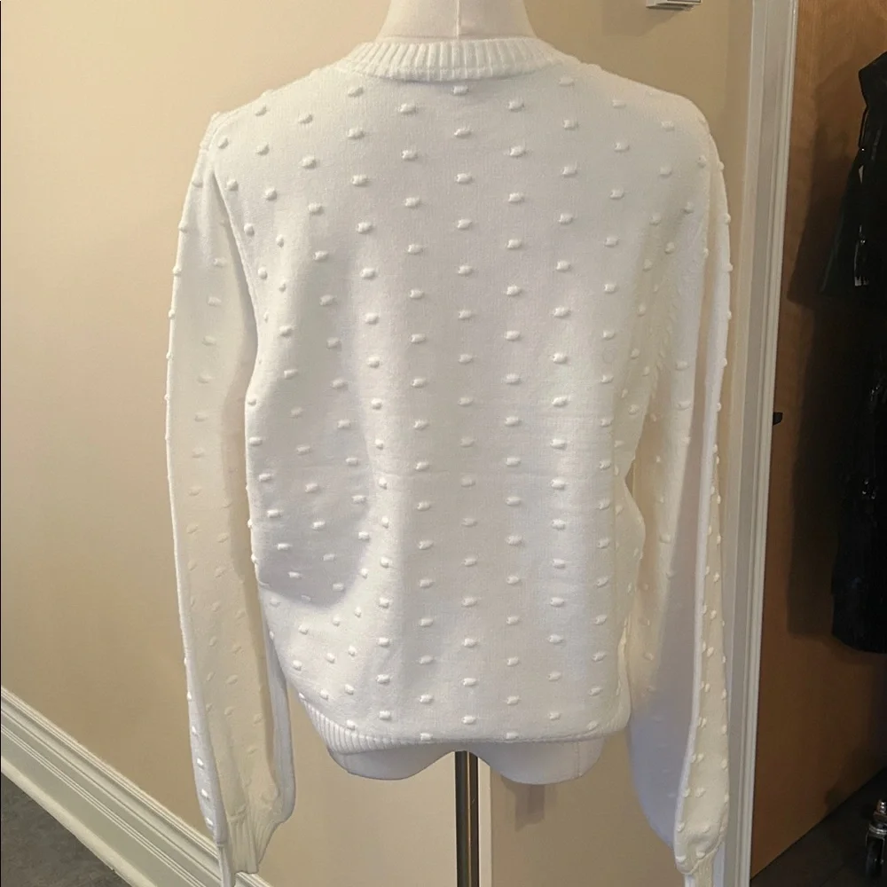 SIMONS CONTEMPORAINE edited modern fashion Puff-sleeve pompom sweater size large - Picture 6 of 9